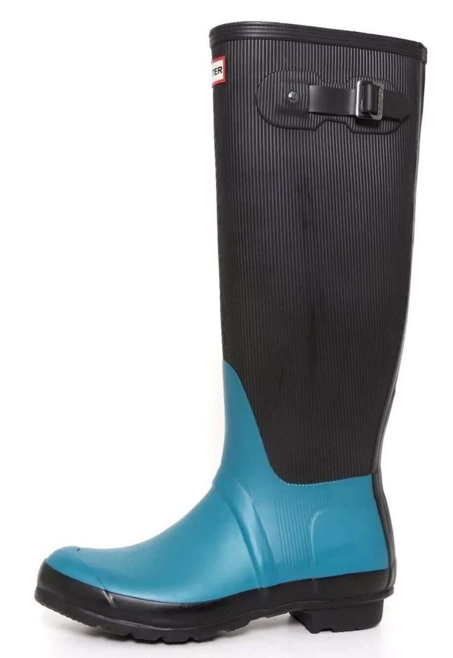 Hunter Original Ribbed Waterproof Rubber Rain Boot Black Blue Tall Men's Size 8